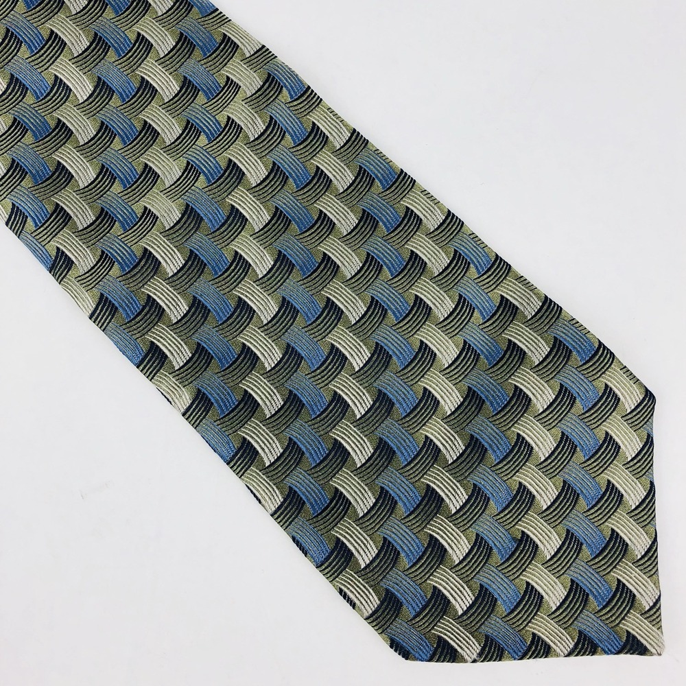 Chiarini Men's Neck Tie 100% Italian Silk Silver Blue Basket Weave Career